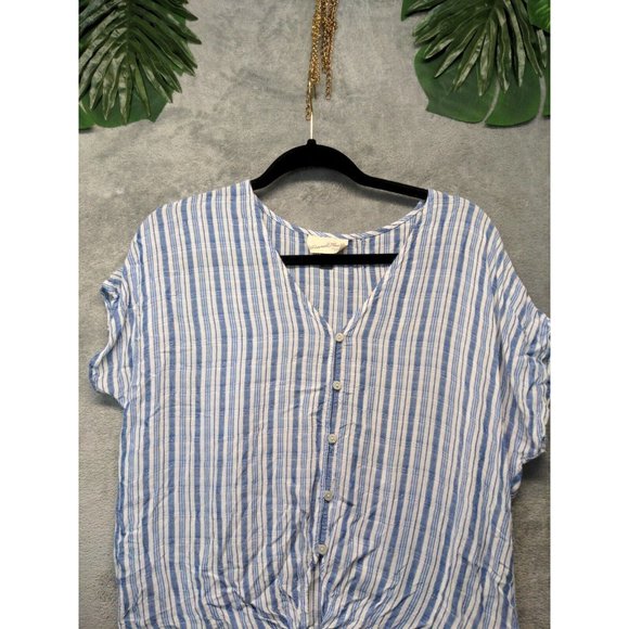 šUNIVERSAL THREAD 100% Rayon Women Tie Waist Blouse Summer Striped S(4-6) - Picture 2 of 12